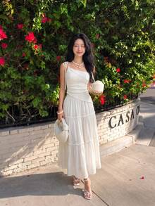 SHEIN MOD White Summer Elegant Lace Asymmetric Hem Camisole,Women's Tie Strap Sleeveless Corset Style Top,Boho Chic Date Night Wedding Guest Party Cami Blouse - Apricot - View 4