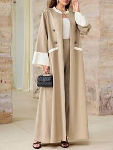 Modelyn Spring/Autumn Vintage Contrast White Trim Elegant Flared Khaki Blazer - Khaki - View 3