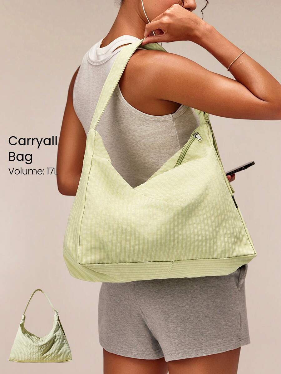 GLOWMODE Bolso de hombro texturizado resistente al agua de 17L no ajustable para otoño e invierno - Rejilla verde frijol - Ver 1
