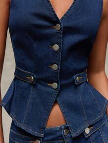 Normani Summer Festival Party Night Out Prom Graduation Casual Vacation Country Y2k Women's Sleeveless Denim Top Navy Blue - Dark Wash - View 6