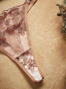SHEIN 2pcs Women Retro Blue Sexy Lingerie Set - Champagne - View 4