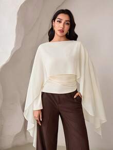 Veilorie Elegant enfärgad arabisk topp med sjal för kvinnor - Beige - Visa 8