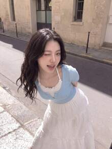 SHEIN MOD Kawaii Ballet Bow Lace Trim Short Sleeve 2 In 1 T-Shirt Summer Women Tops - Blue - View 4