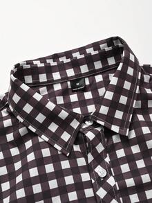 Manfinity Homme 男士格紋騎士印花休閒日常穿著襯衫 - 咖啡棕 - 查看 5