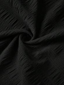 Slaydiva Vestido negro texturizado de talla grande, vestido negro con cuello en V - Negro - Ver 7