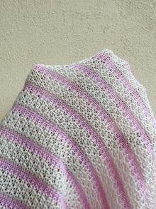 Sunnyshic Women's Vacation Beach Colorblock Pink And White Striped Fish Tail Cute Delicate Versatile Perforated Knit Skirt Summer Casual - Baby Pink - View 6