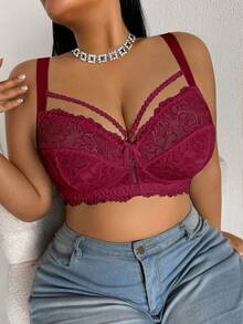 DesireSculpt Plus Size Lace Wire-Free Bra, 1pc - Burgundy - View 6