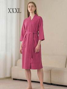 SHEIN 1 buah Jubah Mandi Waffle, Menyerap Keringat dan Cepat Kering, Pakaian Tidur Unisex, Jubah Mandi Musim Semi/Panas untuk Homestay, Hotel, SPA, Potongan Longgar, Berbagai Warna, Desain Minimalis, Perlengkapan Kamar Mandi & Rumah untuk Kembali ke Sekolah - MultiWarna - View 37