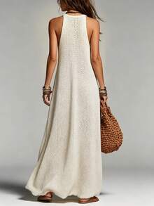Hotletica Vacation Casual Solid Color Sleeveless Maxi Knit Dress - Apricot - View 2