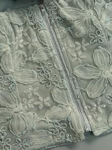 Franclia 女款優雅刺繡串珠平肩粉色上衣 - 綠色 - 查看 5