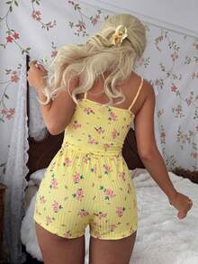 CottageSlumber 2pcs/Set Sweet Floral Camisole & Shorts Loungewear Set For Summer - Yellow - View 2