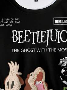 Beetlejuice X SHEIN Sweatshirt Kasual Lengan Panjang Leher Bulat Motif Kartun Slogan untuk Wanita Ukuran Besar, Cocok untuk Musim Gugur. - Putih - View 4
