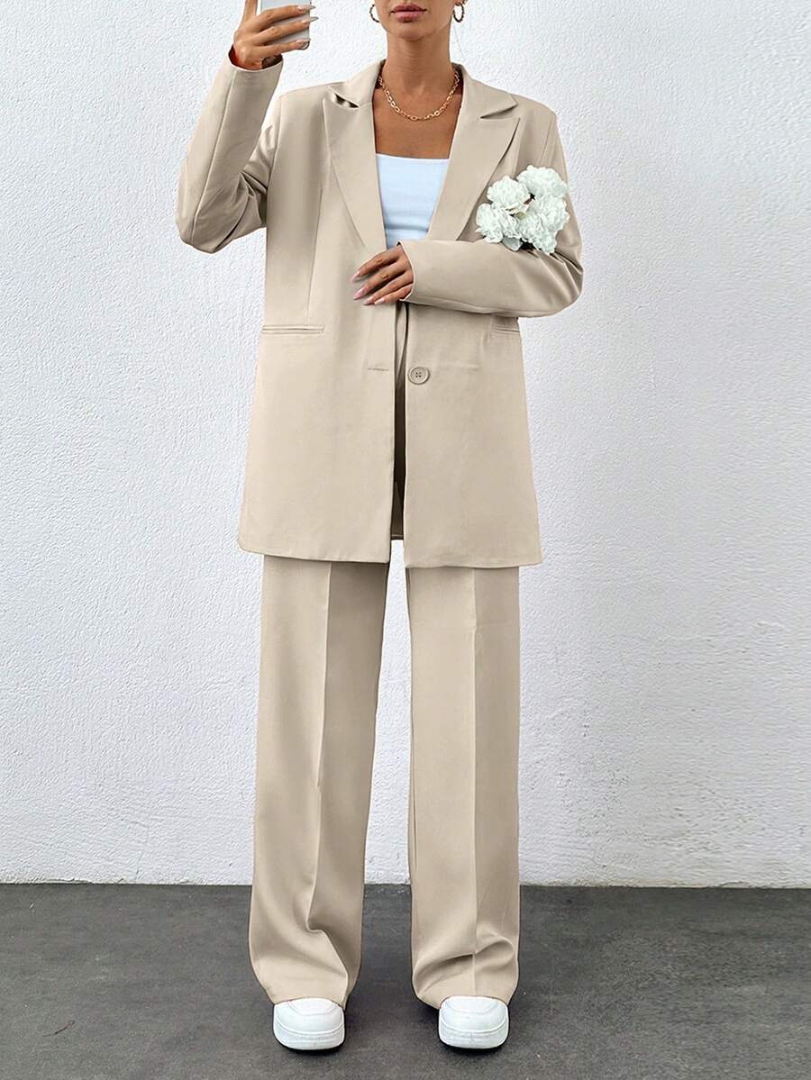 SHEIN Tall 粉色大碼套裝,適合高個女性 - 米色 - 查看 1