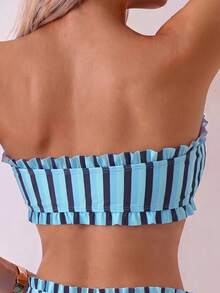 Swim Mod Spring/Summer Hot-Selling Beach Ditsy Floral 2 Pieces Ruffle Bandeau Set - Multicolor - View 5