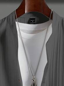 Manfinity Homme Camisa de manga larga de unicolor con diseño de botones delanteros para hombres - Gris Oscuro - Ver 5