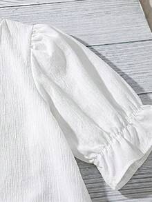 SHEIN VCAY Blusa de manga corta con cuello cuadrado de encaje de contraste de unicolor para mujer de talla grande - Blanco - Ver 3