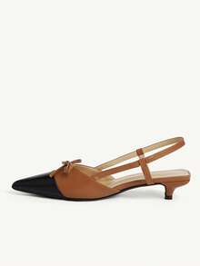 CUCCOO CHICEST Women's Shoes Color Matching Bow Pointed Kitten With Casual Commute Brown Black PU Leather Women's High Heels Shoes Banquet Outdoor - Brown black - View 5