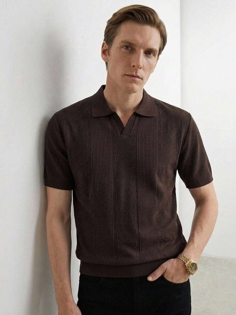 Manfinity CityGents 男士休闲针织短袖Polo衫,夏季 - 咖啡棕 - 查看 1