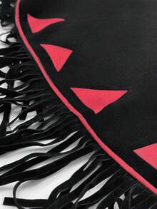 Whyspr Syal Rumbai Motif Geometris untuk Liburan Musim Dingin Ukuran Plus - Hitam - View 7