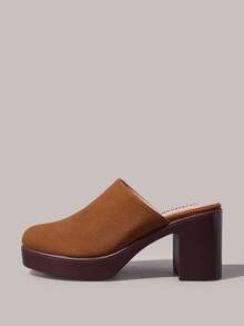 Styleloop Vintage Relaxation Is Full! Suede Closed Toe Mules, Thick Heel Round Toe Can Be Worn For Commuting And Shopping - Brown - View 6