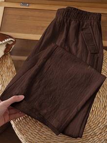 Rusticease Women's Solid Color Textured Casual Pocket Long Pants For Daily Wear - Brown - View 8