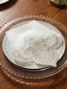 1pc Elegant High-End Lace Placemats, Embroidered Decor For Kitchen, Dining Room, Living Room, Villa, Party, Wedding, Outdoor, Available In Rectangle, Diamond, Square Shapes - White - View 6