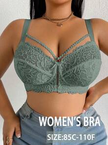 DesireSculpt Plus Size Lace Wire-Free Bra, 1pc - Army Green - View 5