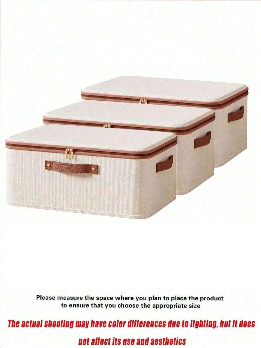 3 Piecesdustproof Storage Box With Lid, Large-Capacity Collapsible Clothing Organizer, Double-Layer Thickened Moisture-Proof Storage Box, Under-Bed Storage Box - Beige - View 1