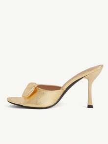 CUCCOO CHICEST Spring And Summer New Retro Gold Bow Stiletto Women's Sandals Open-Toed Mules Slippers Commuter Dating Party Versatile High Heels Women's Shoes - Gold - View 5