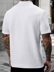 Manfinity CasualCool Men's Textured Button Half-Placket Short Sleeve Polo Shirt For Vacation - White - View 2