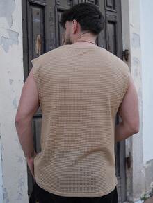 LEOGASHI LEOGASHI Men Summer Leisure Solid Color Wide Strap Tank Top - Camel - View 2