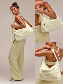 GLOWMODE Bolso de hombro texturizado resistente al agua de 17L no ajustable para otoño e invierno - Rejilla beige - Ver 8