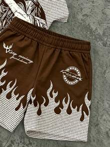 男童夏季兩件套－藍色條紋短袖T恤＋刺繡純色短褲，休閒學院風 - 彩色 - 查看 5