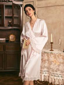 Côtesoire French Romantic Women's Lace Trim Long Nightgown - Pink - View 5