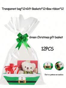 6/12 Piece Gift Basket Set, Multiple Colors Available,Christmas Hollow Gift Baskets, Including Bows, Plastic Bags, And Kraft Paper Market Tray Cardboard Baskets For DIY  Holiday Gift Wrapping, Shelf-Style Gift Baskets, Suitable For Halloween - Multicolor - View 29