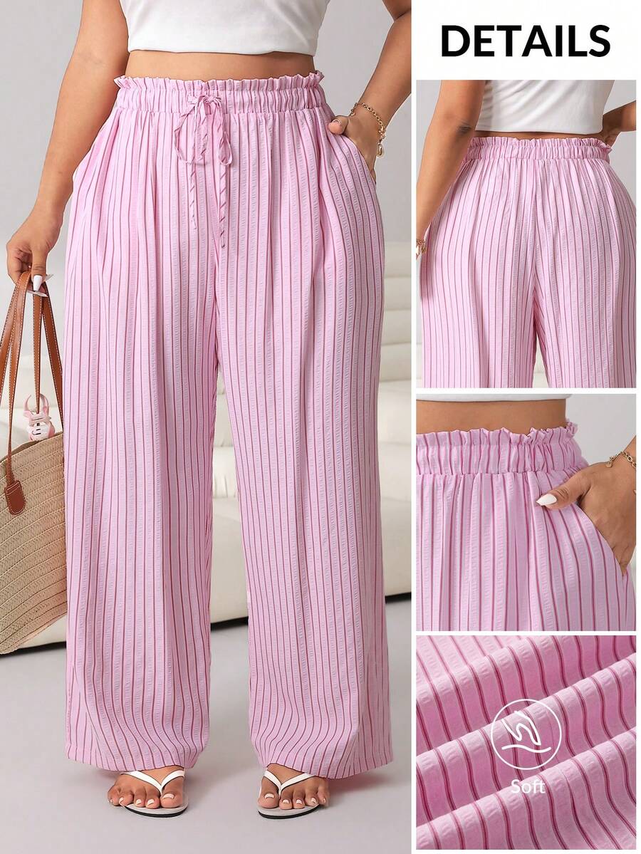 Solflare Pantalones sueltos a rayas rosas de talla grande - Multicolor - Ver 1