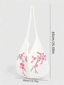 ROMWE Kawaii 1件時尚針織單肩包，白色鏤空梅花刺繡單肩包，適合日常穿搭 - 白粉色 - 查看 2