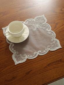 1pc Elegant High-End Lace Placemats, Embroidered Decor For Kitchen, Dining Room, Living Room, Villa, Party, Wedding, Outdoor, Available In Rectangle, Diamond, Square Shapes - White - View 7