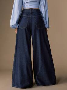 CielaLinda Women's High Waist Pleated Wide Leg Loose Casual Versatile Denim Jeans Everyday Navy Blue Summer - Blue - View 2