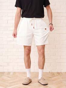 Zalmeno Men's Casual Solid Color Drawstring Waist Shorts, Summer - White - View 3