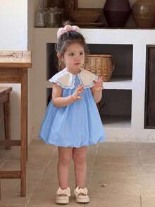 Babygirl Cute Summer Embroidered Floral Sleeveless Dress - Baby Blue - View 4