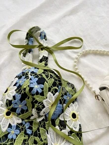 Soleia 女款時尚刺繡綁帶背心，適合度假與音樂節 - 黑色 - 查看 3