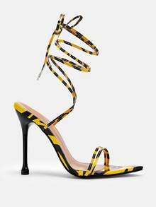 Glitzique 2026 New Sexy Party Lace-Up High Heels For Women, Summer Pointed Toe Stilettos, Elegant Strap Criss-Cross Sandals, Black Yellow Leopard Print Color Block - Black - View 4