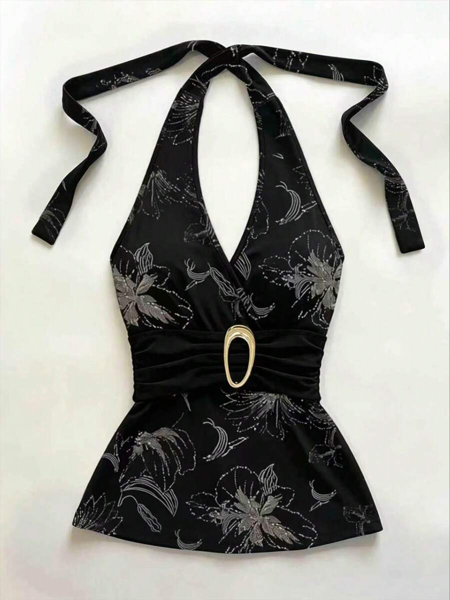 Franclia 女士植物印花金属腰带设计吊带上衣 - 彩色 - 查看 1