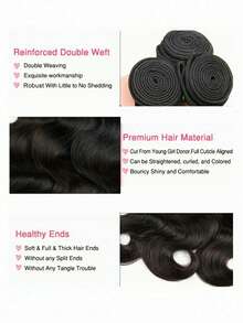 3 Pcs Body Wave Human Hair Bundles 100% Human Hair Remy Extensions Double Wefts Weave Hair Natural Color For Women - Natural Black - View 2