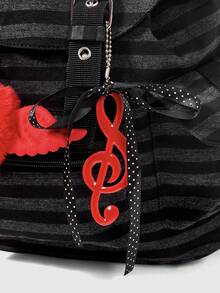 ROMWE Anime Mochila Y2k College Wind de gran capacidad con rayas de colores contrastantes y múltiples bolsillos, con insignia de nota de amor roja, adecuada para desplazamientos diarios, escuela, etc. - Raya 2 - Ver 3