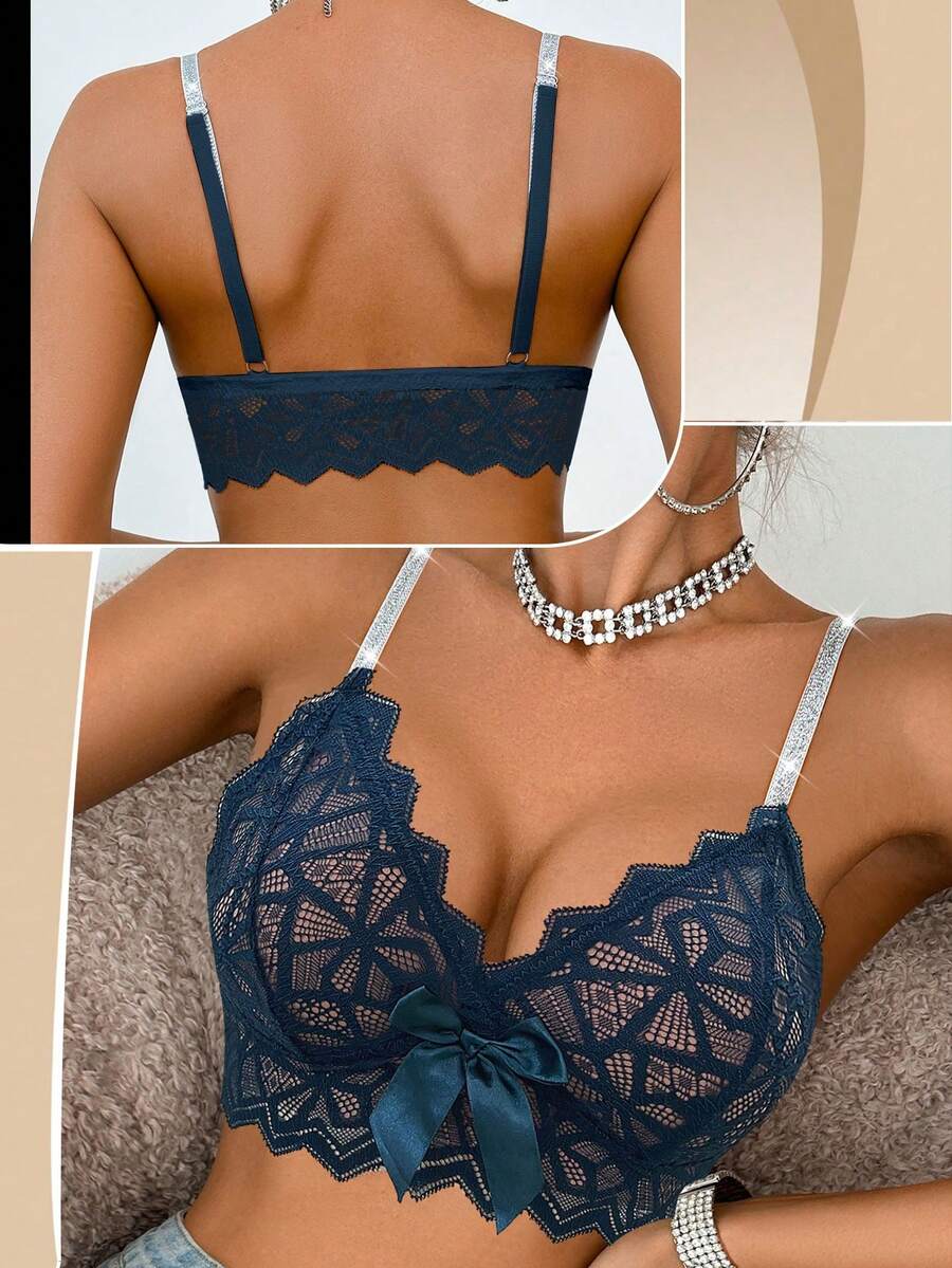 SHEIN Elacene 1件女款蕾絲無鋼圈內衣 - 水鴨藍 - 查看 1