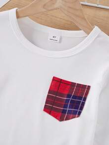 SHEIN Vintaside Kids 2件組男童長袖休閒格紋寬鬆套裝，秋季 - 紅色 - 查看 4