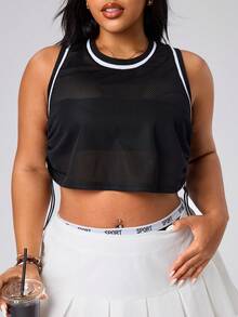 Seamluxe SHEIN Sport Débardeur de sport court avec cordon de serrage latéral pour femmes grandes tailles - Noir - Voir 3