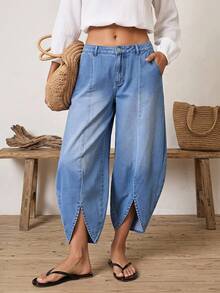 EMERY ROSE Women's Pocket Tapered Casual Loose Fit Jeans - Blue - View 7
